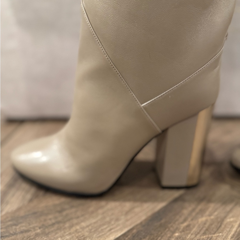 Jimmy Choo Rydea Cream Heeled Boots with Gold Accents - Picture 9 of 10